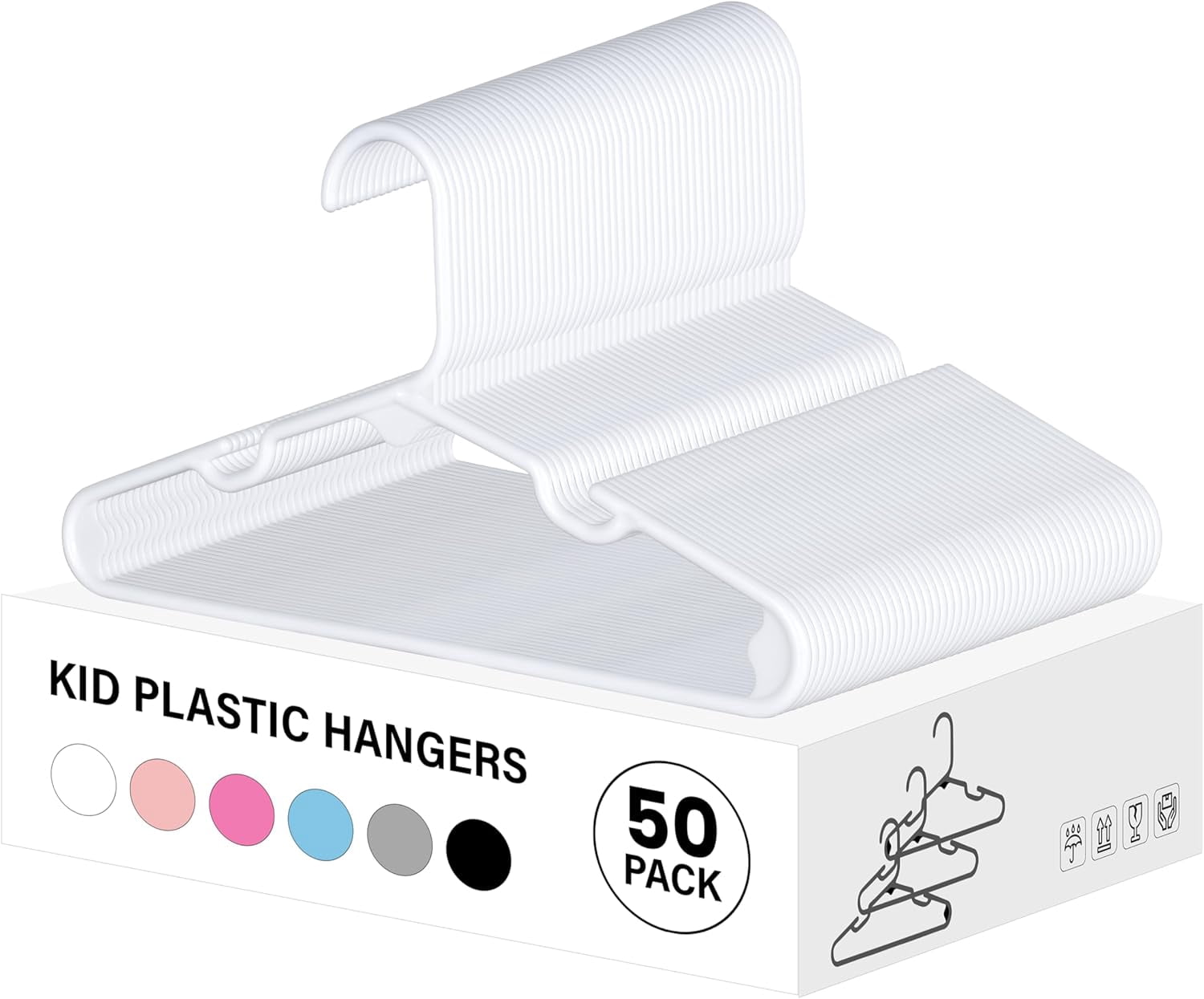 Simple Deluxe 50 Pack Kids Plastic Hangers - 11.5 Inch Non-Slip Baby Hangers for Infants & Toddlers, Closet Organizer for Children's Clothing, Pants, Coats, Skirts - White