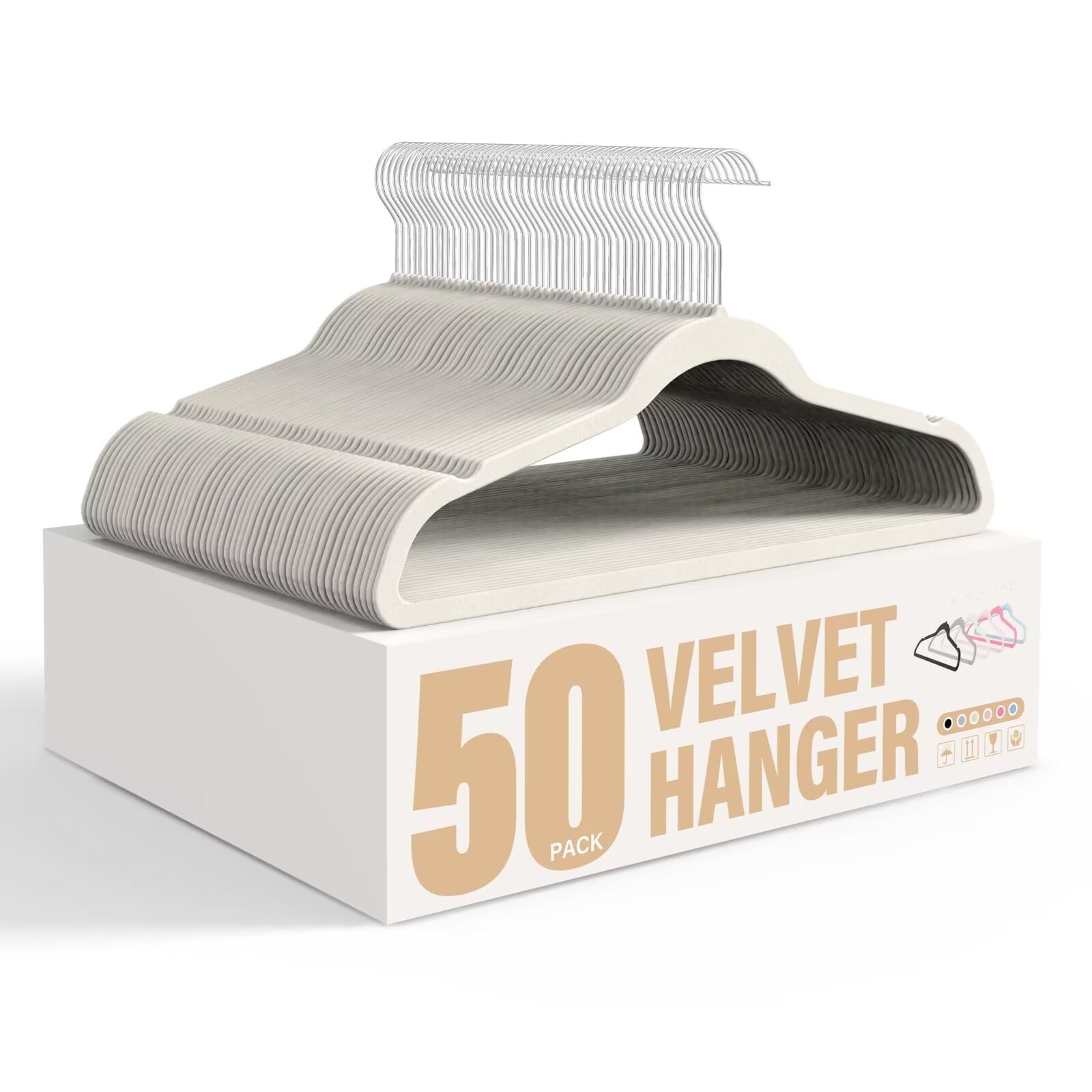 Simple Deluxe 50 Pack Velvet Hangers, Non-Slip Clothes Hangers with Shoulder Notches, 360° Swivel Hooks, Heavy Duty Coat Suit Hangers for Closet Space Saving, White