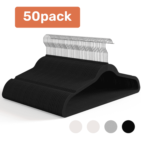Simple Deluxe 50 Black Velvet Hangers: Non-Slip, Heavy Duty, 360° Hooks for Closet Space-Saving