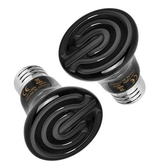 Simple Deluxe 50W 2 Pack Mini Ceramic Heat Emitter, Non-Light Emitting Brooder Coop Heater for Amphibian Pets & Incubating Chickens, Black