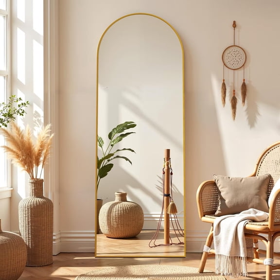 Simple Deluxe 59"×16" Arched Full Length Mirror, Floor Mirror with Stand, Hanging Mirrors for Home Wall Decor, Large Mirrors for Bedroom Cloakroom Decor Gold