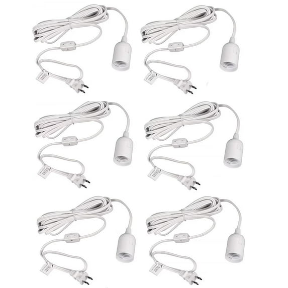 Simple Deluxe 15 feet 360W Extension Hanging Lantern Pendant Light Lamp Cord Cable E26 Socket on/off Switch (No Bulb Included), 6 pack, White