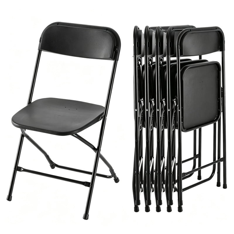 Simple Deluxe 6-Pack Plastic Folding Chair, Portable Chair with Metal Frame, 330lb Capacity, Foldable Stackable Indoor Outdoor Chairs for Wedding, Party, Picnic, Office & Dining, White