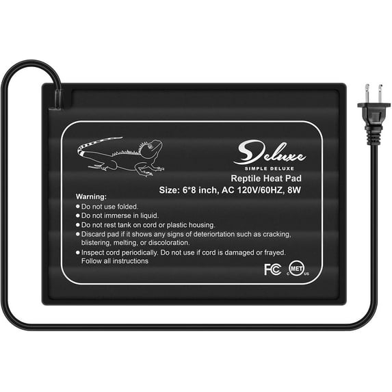 Simple Deluxe 6 X 8 Inch 8W Reptile Heat Mat Under Tank Heater Terrarium Warmer Heating Pad for Amphibians and Reptiles Pet