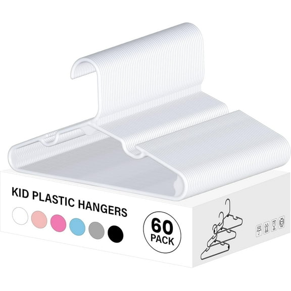 Simple Deluxe 60 Pack Kids Plastic Hangers - 11.5 Inch Non-Slip Baby Hangers for Infants & Toddlers, Closet Organizer for Children's Clothing, Pants, Coats, Skirts - White