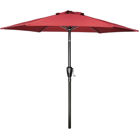 Simple Deluxe 7.5ft Patio Outdoor Table Market Yard Umbrella with Push Button Tilt/Crank, 6 Sturdy Ribs for Garden, Deck, Backyard, Pool, Red