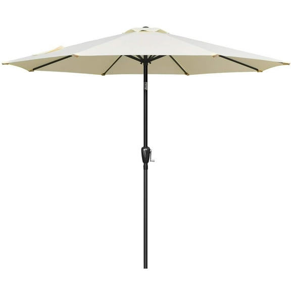 Simple Deluxe 9ft Outdoor Market Table Patio Umbrella with Button Tilt and 8 Sturdy Ribs, Beige, 1 Pack