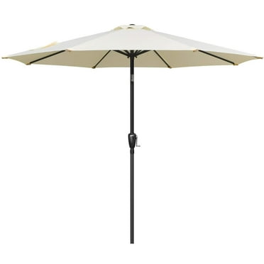 Simple Deluxe 9ft Outdoor Market Table Patio Umbrella with Button Tilt and 8 Sturdy Ribs, Beige, 1 Pack