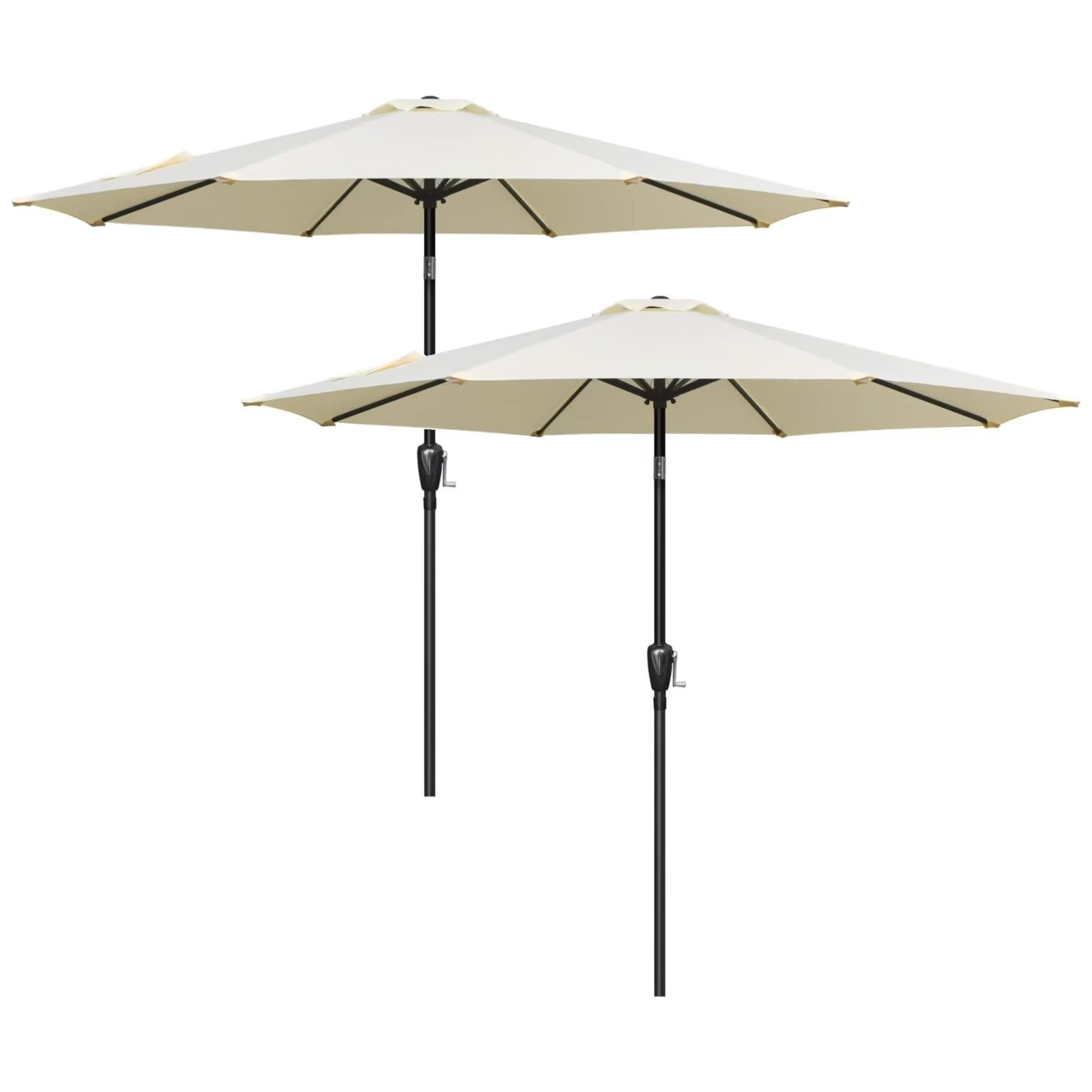 Simple Deluxe 9ft Outdoor Market Table Patio Umbrella with Button Tilt and 8 Sturdy Ribs, Beige, 2 Pack