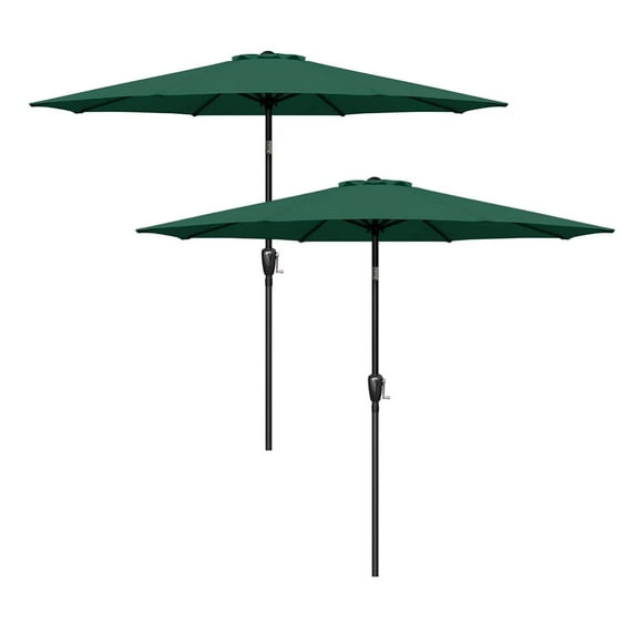 Simple Deluxe 9ft Outdoor Market Table Patio Umbrella with Button Tilt and 8 Sturdy Ribs, Green, 2 Pack