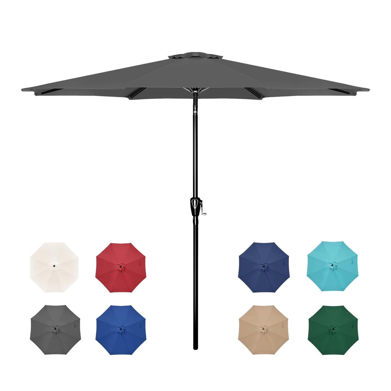 Simple Deluxe 9ft Outdoor Market Table Patio Umbrella with Button Tilt and 8 Sturdy Ribs, Grey, 1 Pack