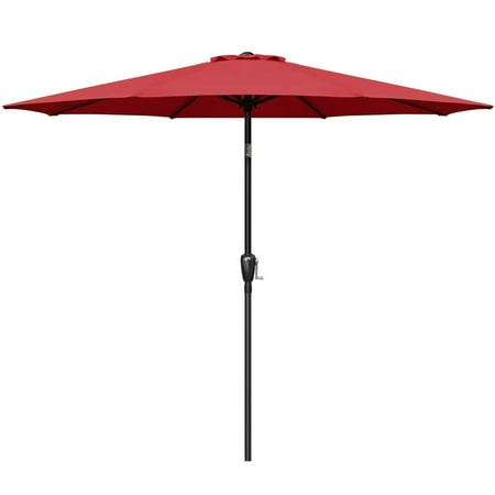 Simple Deluxe 9ft Outdoor Market Table Patio Umbrella with Button Tilt and 8 Sturdy Ribs, Red, 1 Pack
