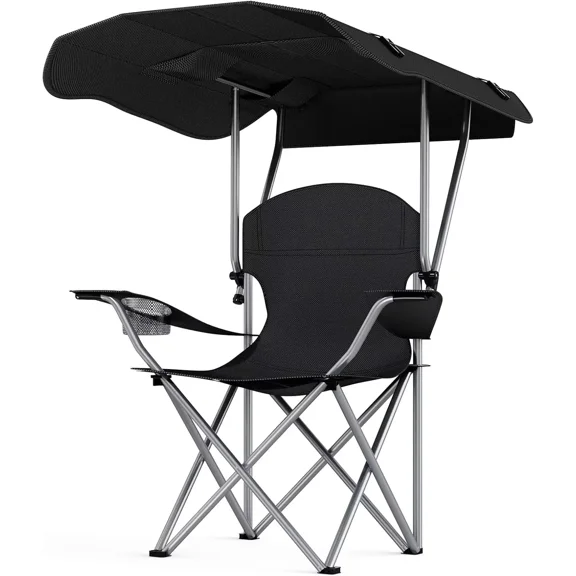 Simple Deluxe Beach Chair with Umbrella - Folding Camping Chair with Canopy, 35" Sun Shade, Heavy Duty 600D Fabric for Outdoor Sports-Support 330 LBS
