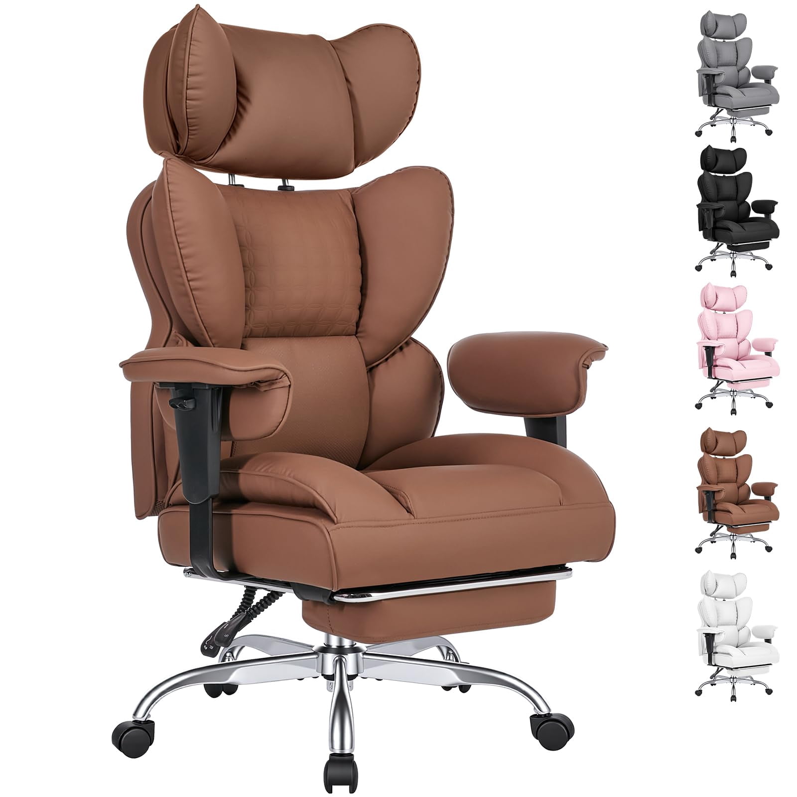 Simple Deluxe Big and Tall Office Chair 350 lbs, PU Leather Executive Desk Chair with Footrest, Pocket Spring Cushion, Ergonomic Reclining Computer Chair for Home Office, Brown