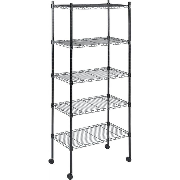 Simple Deluxe 5-Tier Storage Shelving Unit Metal Wire Rack with Wheels, 65"H x 13.78"D x 30"W