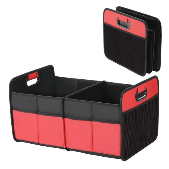 Simple Deluxe Car Trunk Organizer for Car,50L Large Capacity, Collapsible 2 Compartment Automotive SUV Accessories, 600D Waterproof Oxford Polyester & Non Slip Bottom, Reinforced Handle, Red