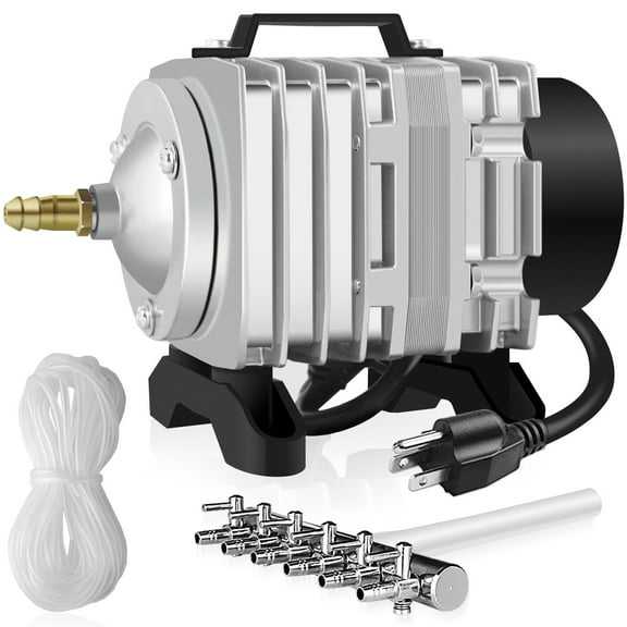 Simple Deluxe Commercial 6 Outlet Air Pump with Airline Tubing, 25 Feet, Silver