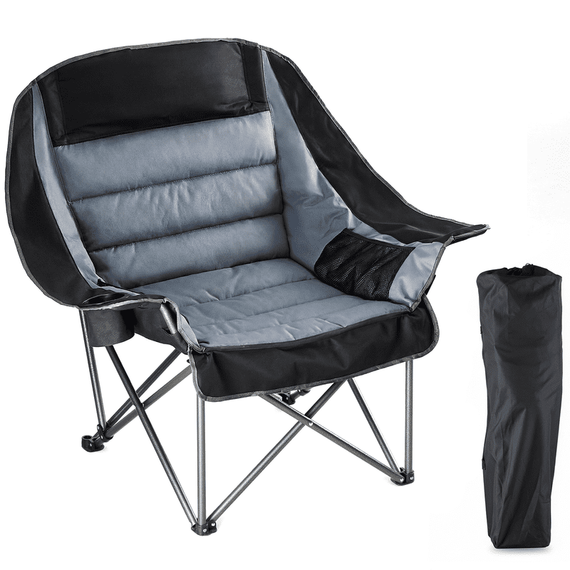 Simple Deluxe Extra Oversized Outdoor Foldable Camping Chair, with Cup Holder and Carrying Bag, Camping Chair with 500lbs Capacity and Sturdy Material, Suitable for Beaches, Hiking and Camping, Gray