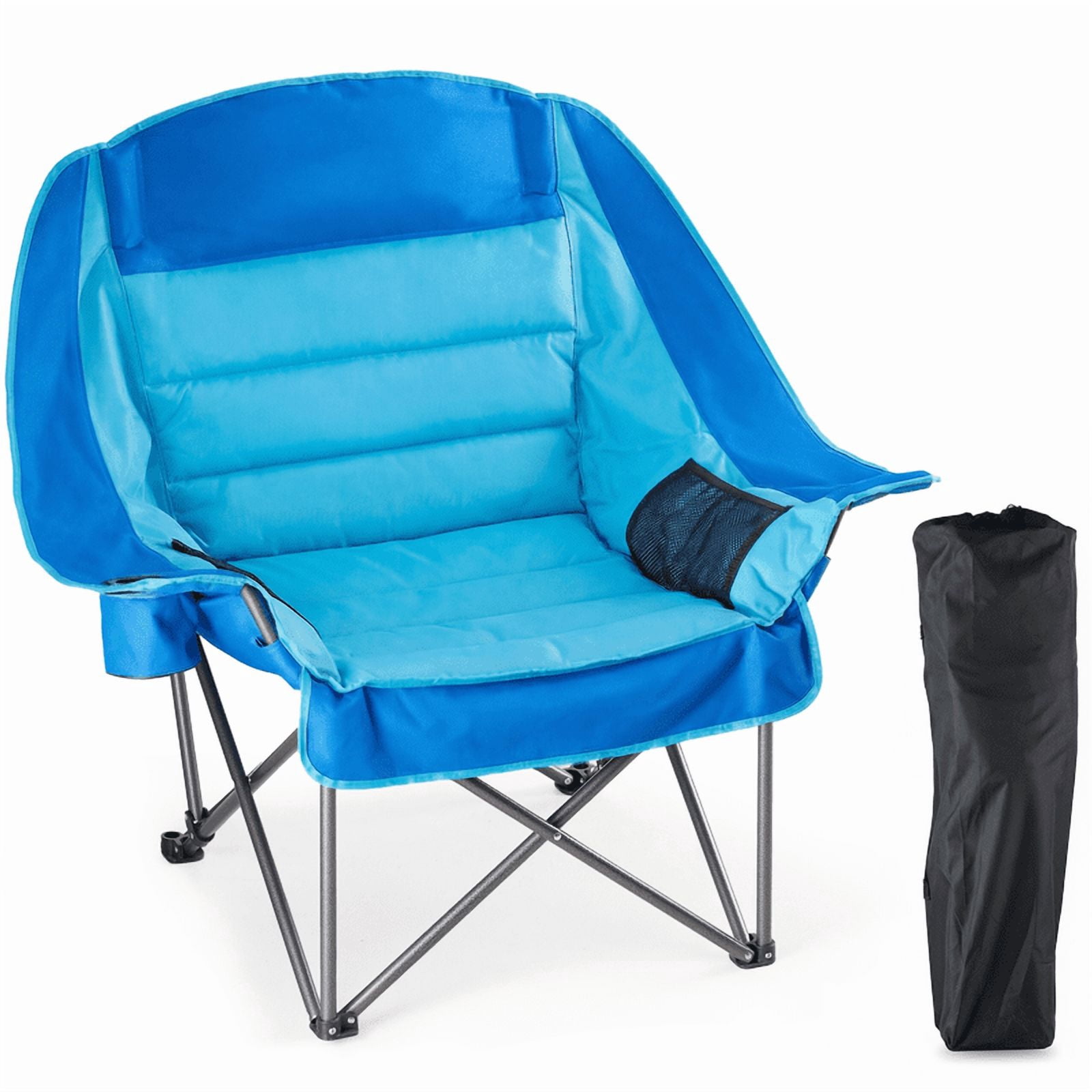 Simple Deluxe Extra Oversized Outdoor Foldable Camping Chair, with Cup Holder and Carrying Bag, Camping Chair with 500lbs Capacity and Sturdy Material, Suitable for Beaches, Hiking and Camping, Blue
