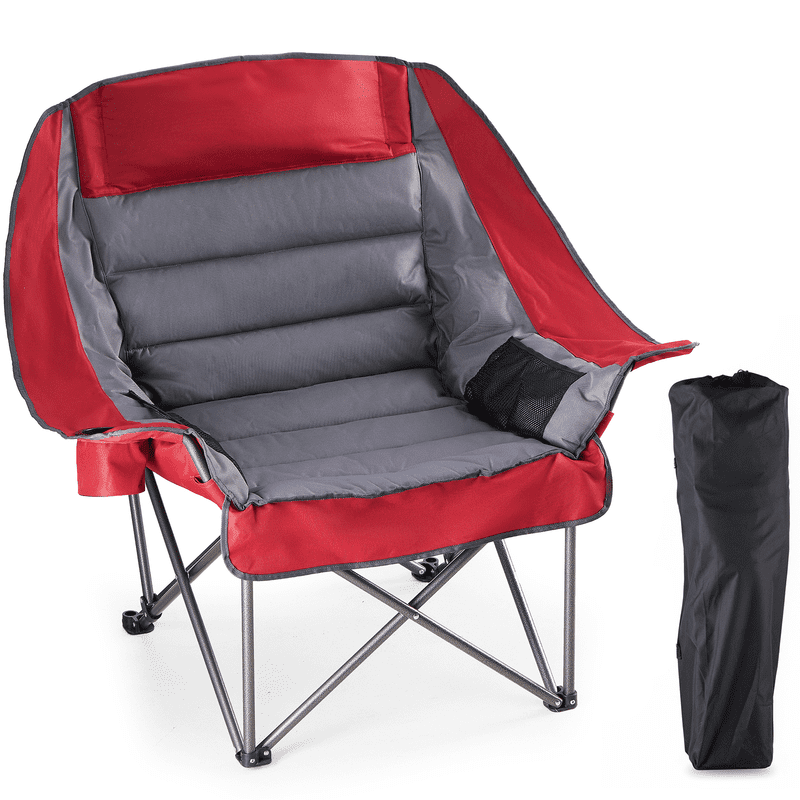 Simple Deluxe Extra Oversized Outdoor Foldable Camping Chair, with Cup Holder and Carrying Bag, Camping Chair with 500lbs Capacity and Sturdy Material, Suitable for Beaches, Hiking and Camping, Red