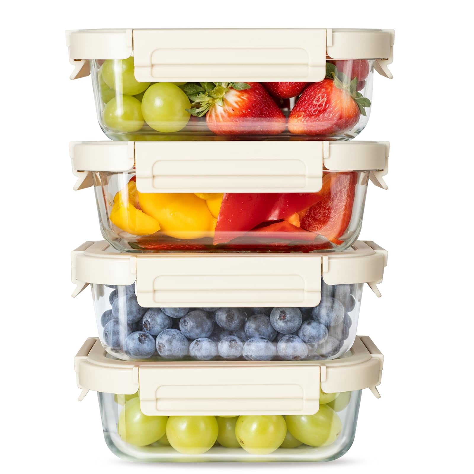YSSOA 4-Pack Glass Meal Prep Containers With Lids - BPA-Free, Airtight, Oven/Microwave/Dishwasher Safe