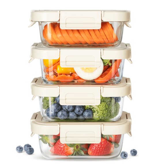 Simple Deluxe Glass Meal Prep Containers, Set of 4 Food Storage Containers with Lids, BPA-Free & Leak Proof, Glass Lunch Boxes for Pantry Organizers, Freezer to Oven Safe