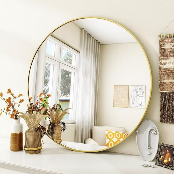 Simple Deluxe 24 Inch Round Mirror, Bathroom Mirrors for Over Sink, Round Wall Mirror Metal Frame, Circle Mirrors for Wall, Living Room, Bathroom, Vanity, Entryway, Gold