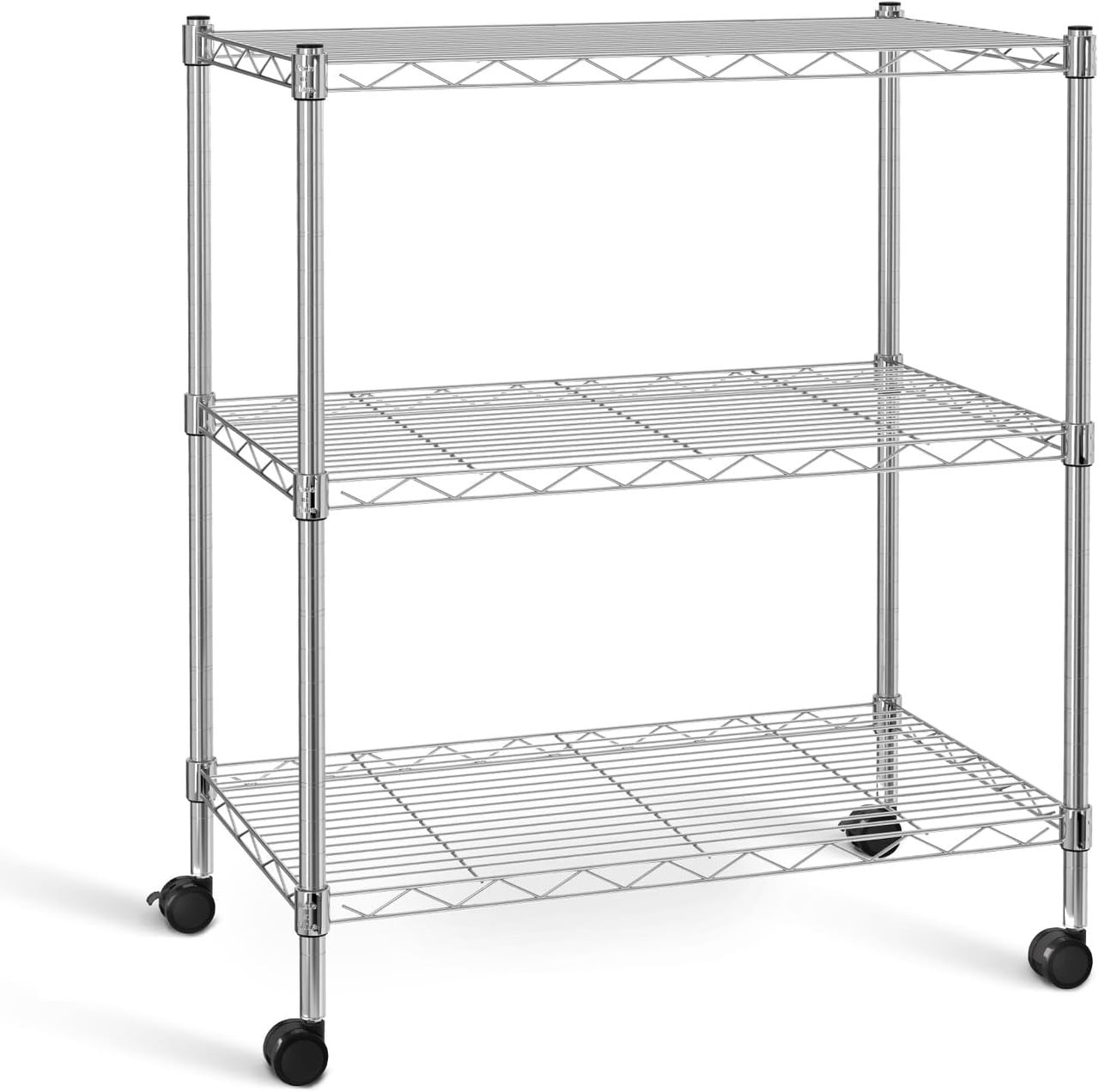 Simple Deluxe Heavy Duty 3-Shelf Shelving with Wheels, Adjustable Storage Units, Steel Organizer Wire Rack, 24.02”L x 13.78“W x 31.89”H, Chrome