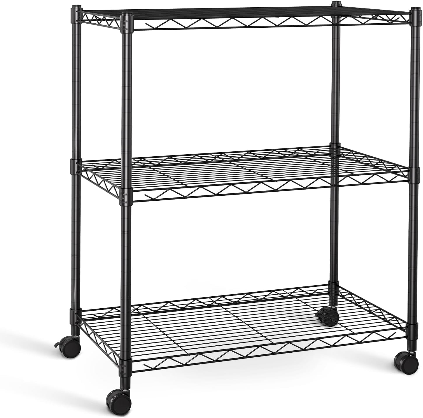Simple Deluxe 3-Tier Wire Shelving Unit - 24"D X 14"W X 20"H, Heavy Duty With Wheels (Chrome)