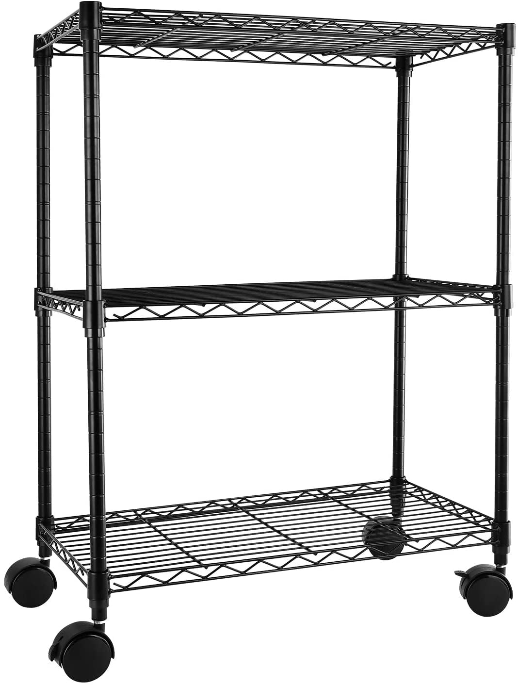 Black Adjustable 3-Tier Steel Shelving Unit with Wheels