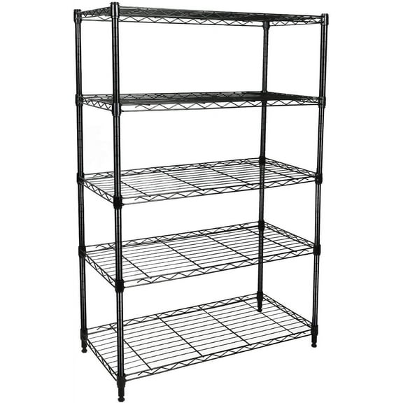 Simple Deluxe Heavy Duty 5-Shelf Shelving Unit with Wheel and Adjustable Feet, 29.92" D x 13.98" W x 62.99" H, Black