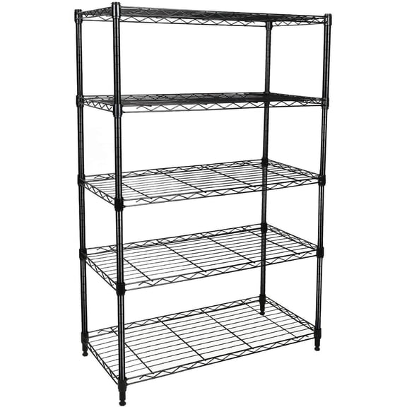 Simple Deluxe Heavy Duty 5-Shelf Shelving Unit with Wheel and Adjustable Feet, 29.92" D x 13.98" W x 62.99" H, Black