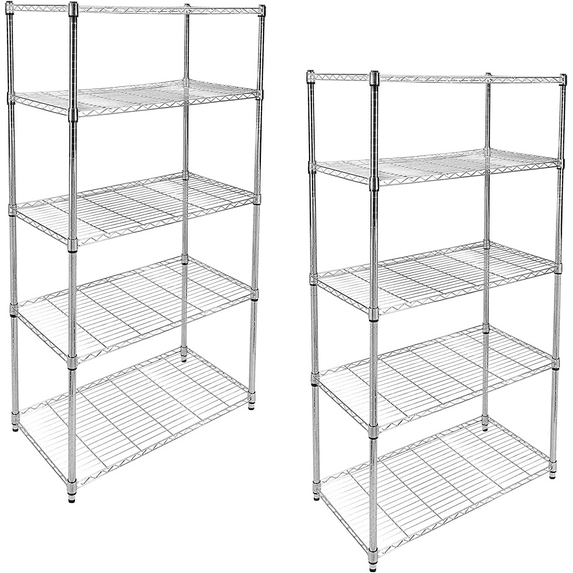 Simple Deluxe Heavy Duty 5-Tier Shelving Unit, 13.98''D x 35.83''W x 61.02''H Storage Shelving with 1250 lbs Capacity, Chrome, 2 Pack