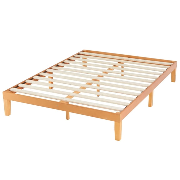 Simple Deluxe King Size Wood Bed Frame, 12 Inch Wooden Platform Bed with Support Slats, Storage Space Under the Durable Bed Frame, No Springs Required, Natural Pine