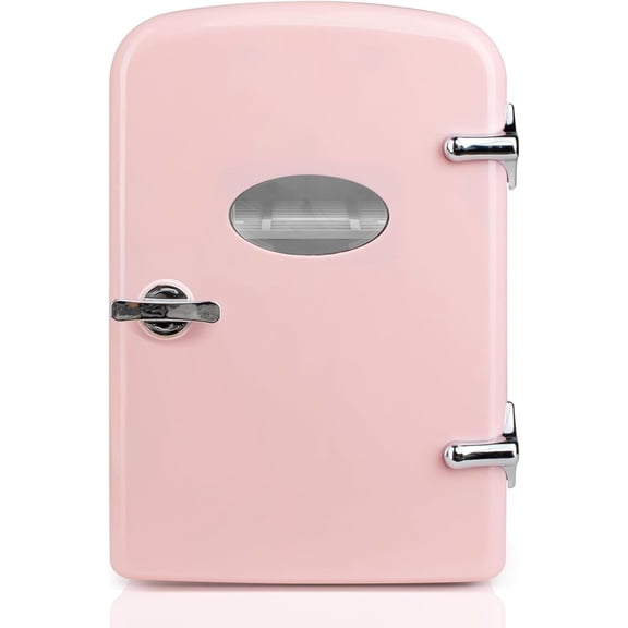 Simple Deluxe Mini Fridge with Observation Window, 6L/9 Can, Portable Warmer & Cooler, Personal Refrigerator, AC/DC, Pink New