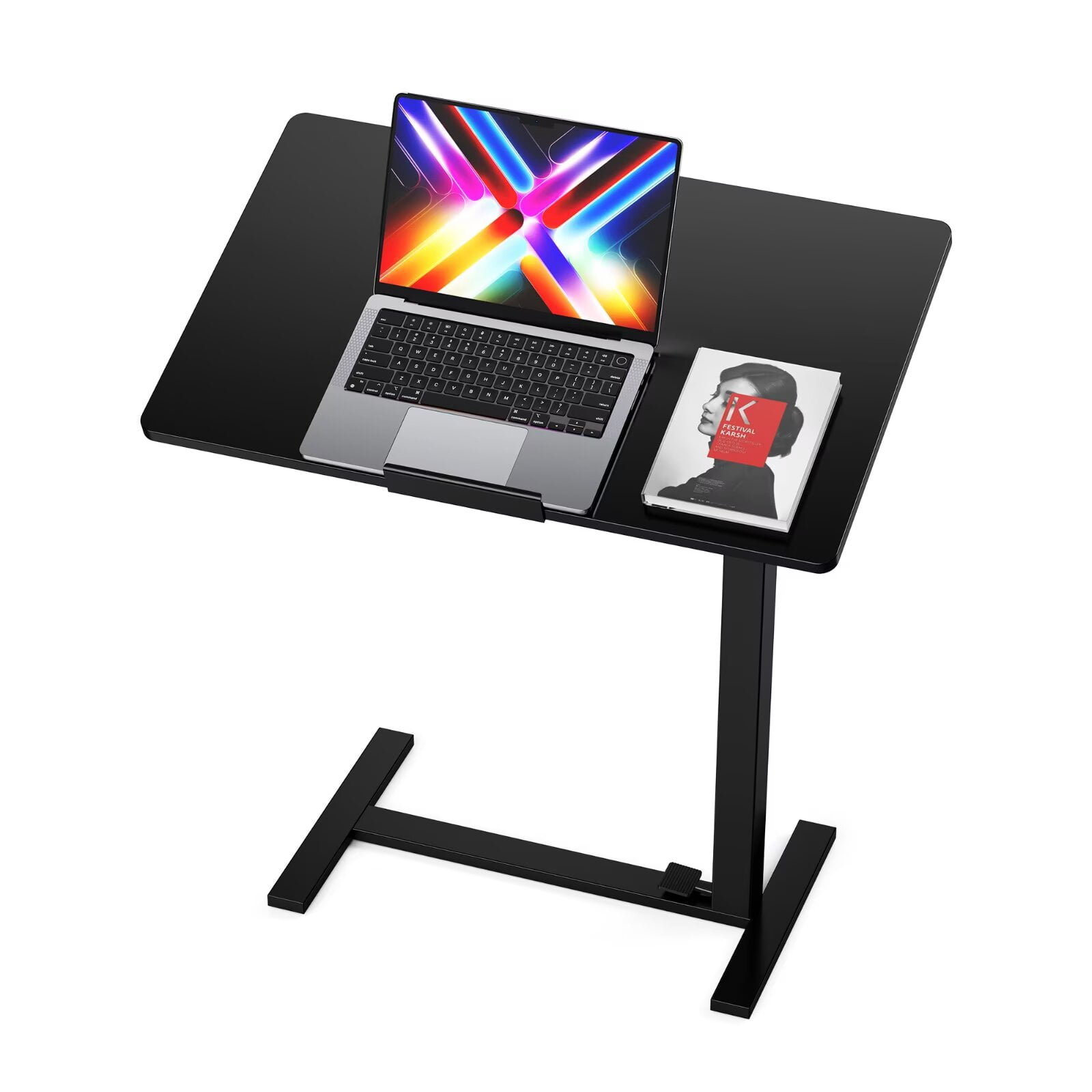 Simple Deluxe Mobile Standing Desk Adjustable Overbed Table, Pneumatic Height Adjustable Rolling Laptop Desk with Hidden Wheels, 0-180°Tilt Top Rolling Computer for Home Office, Black