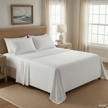 Simple Deluxe 4 Pieces Bed Sheet Set, Soft Microfiber Queen Sheets with 15" Deep Pocket, White