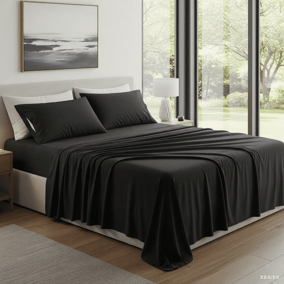 Simple Deluxe Queen Bed Sheets Set, 4 Piece Microfiber Lightweight Bedding Set, 15" Deep Pocket, Breathable & Cooling Sheets, Fade Resistant & Shrinkage, Hotel Luxury, Black