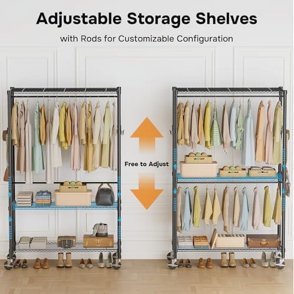 Simple Deluxe Rolling Clothes Rack, Heavy Duty Clothing Rack, 3-Shelf ...