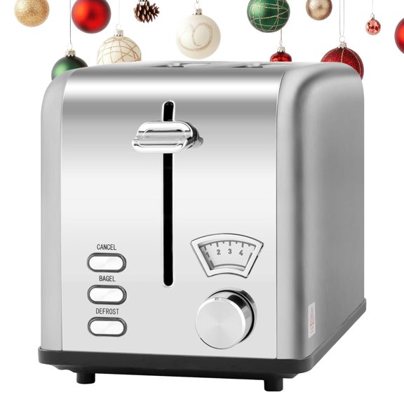 Simple Deluxe Stainless Steel Toaster 2 Slice with 1.5 Wide Slot & Removable Crumb Tray, 5 Shade Options and Bagel/Defrost/Cancel Functions, for Various Bread & Waffle, Retro Silver Y101