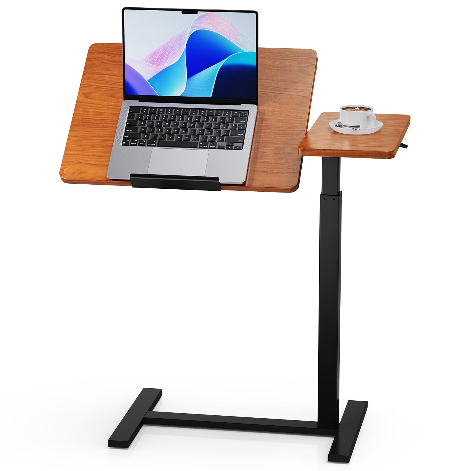 Simple Deluxe Standing Rolling Desk with Hidden Casters, Height Adjustable Pneumatic Mobile Laptop Desk, Tilting Bedside Table for Laptop, Overbed Bedside Table Hospital Home Use, Brown