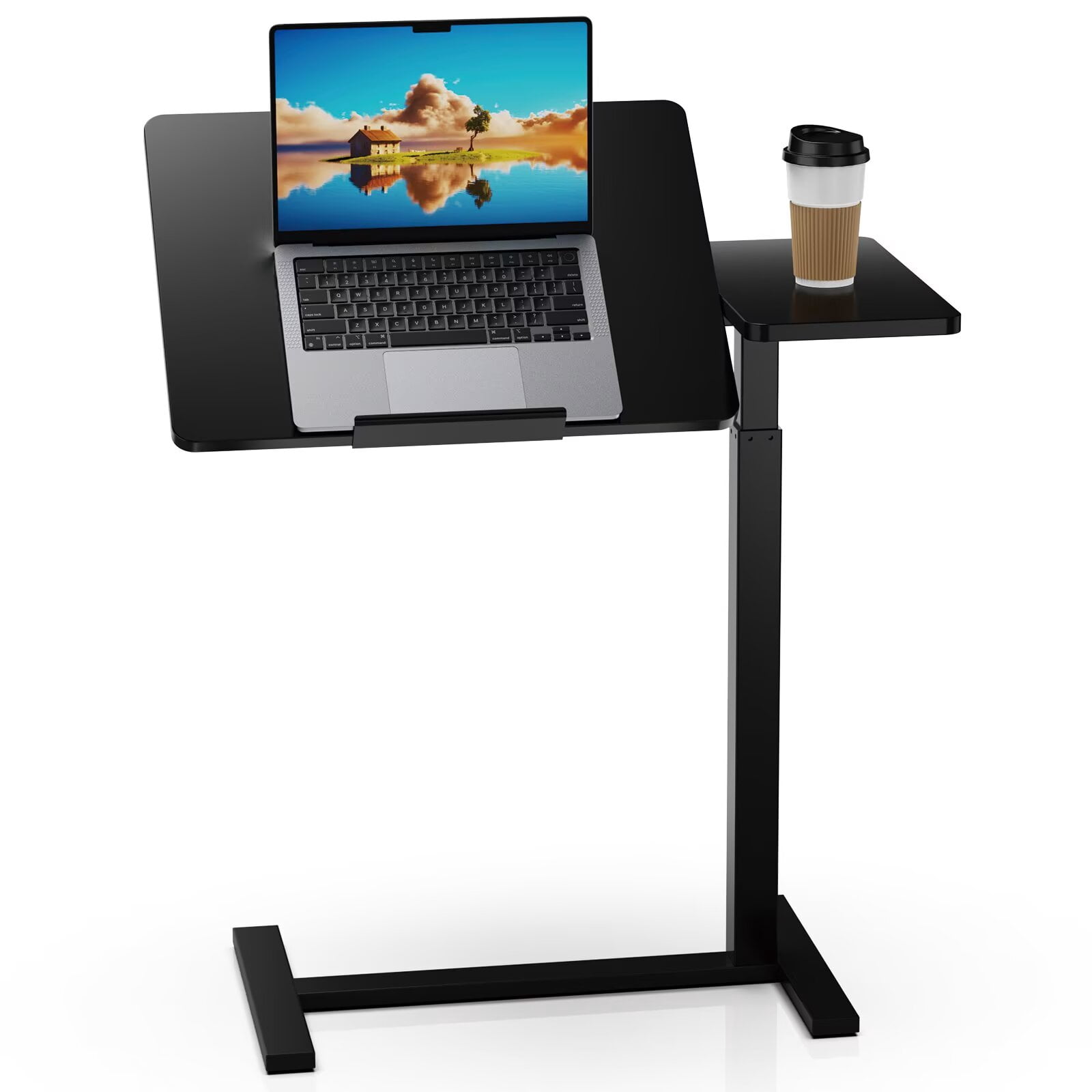 Simple Deluxe Standing Rolling Desk with Hidden Casters, Height Adjustable Pneumatic Mobile Laptop Desk, Tilting Bedside Table for Laptop, Overbed Bedside Table Hospital Home Use, Black