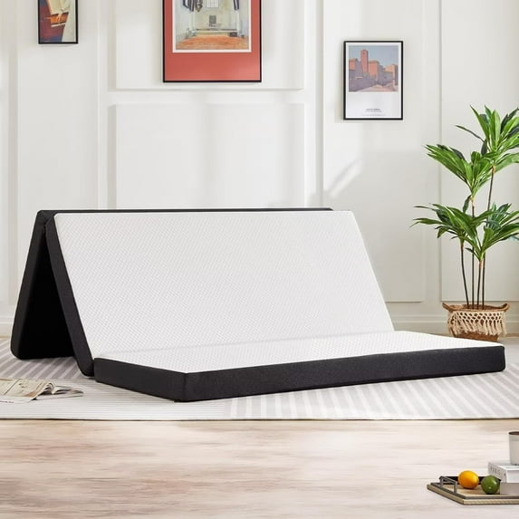 Simple Deluxe Tri-Fold Memory Foam Mattress Full Size, 3 Inch Portable Folding Mattress with Washable Cover, for Travel Camping Floor Guest Bed, 75"×54"×3"