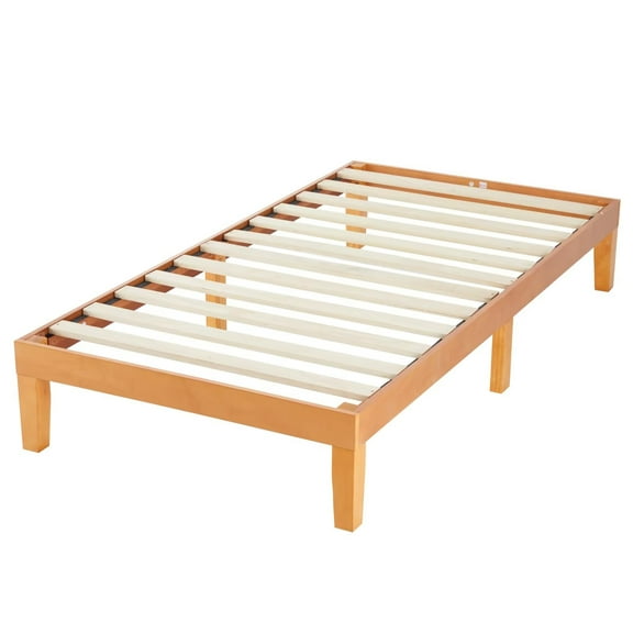 Simple Deluxe Twin Size Wood Bed Frame, 12 Inch Wooden Platform Bed with Support Slats, Storage Space Under the Durable Bed Frame, No Springs Required, Natural Pine