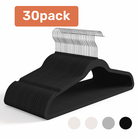 Simple Deluxe 30 Pack Velvet Hangers, Non-Slip Clothes Hangers with Shoulder Notches, 360° Swivel Hooks, Heavy Duty Coat Suit Hangers for Closet Space Saving, Black