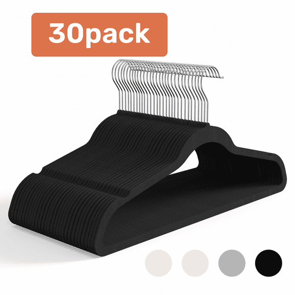 Simple Deluxe 30 Pack Velvet Hangers, Non-Slip Clothes Hangers with Shoulder Notches, 360° Swivel Hooks, Heavy Duty Coat Suit Hangers for Closet Space Saving, Black