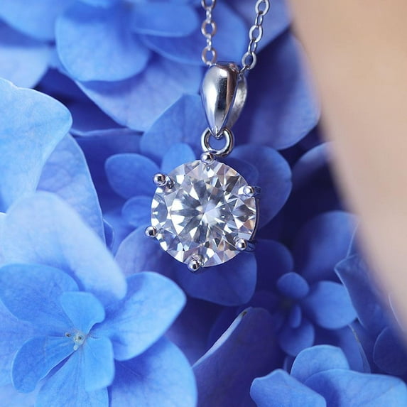 Simple Design 6 Prong Round Cut Moissanite Necklace,2 Carat Round Moissanite Solitaire Necklace, 6 Prong Set Dainty Solitaire Pendant Necklace, Minimalist Necklace, Gift for Christmas