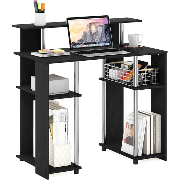 Simple Design Computer Writing Desk, Americano/Stainless Steel, 20.3 (D) x 35.6(W) x 35.7 (H) inches.