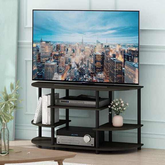 Simple Design Corner TV Stand Espresso Black 5-Tier Entertainment Center for Living Room
