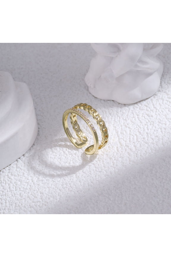 Womens Double Layer Twist Open Ring Diamonds Geometric Copper Gold Plating Ring For Her Elegant Daily Wear Gift Idea